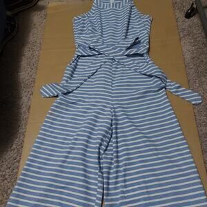 CBX Nautical Striped Bow Tie Wide Leg Jumpsuit S Preppy Classsic Costal Grandma